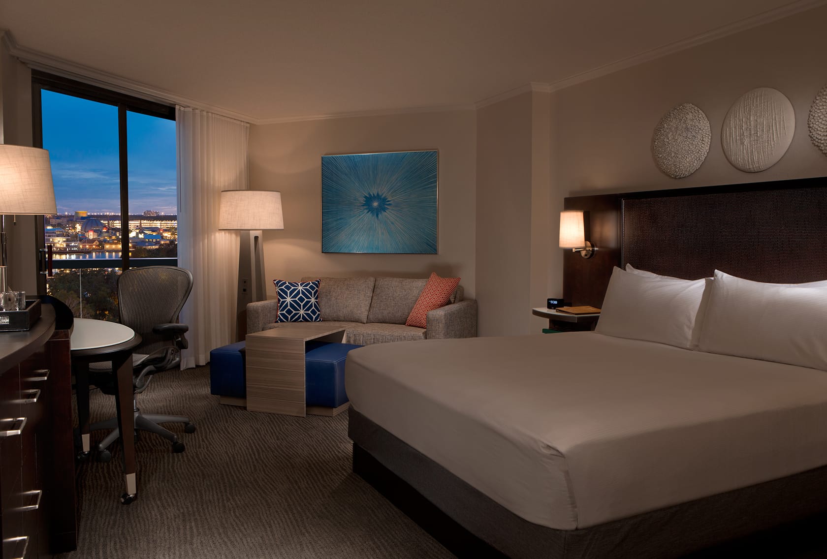 Disney Springs View King guest room at Hilton Orlando Buena Vista Palace